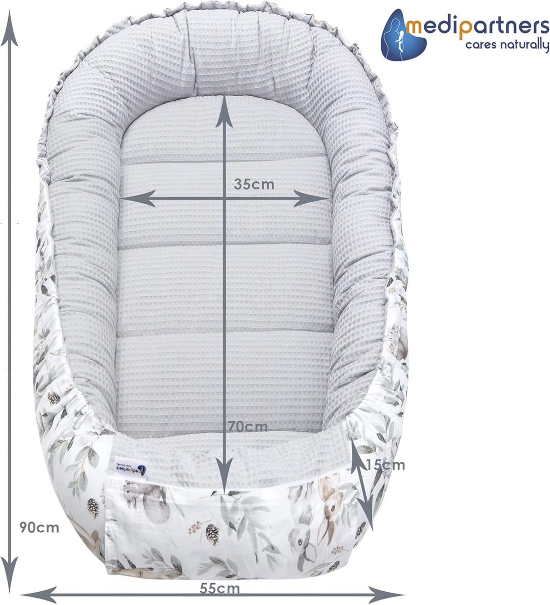 Medi Partners Babynest Kuschelnest Babynestchen 100% Baumwolle Waffle Nestchen Reisebett für Babys S