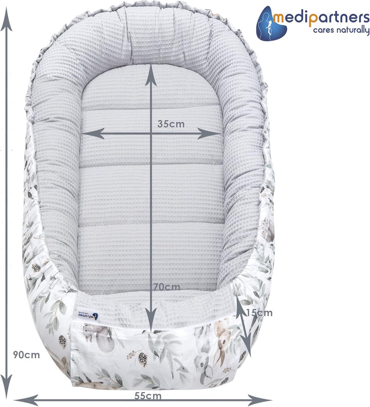 Medi Partners Babynest Kuschelnest Babynestchen 100% Baumwolle Waffle Nestchen Reisebett für Babys S