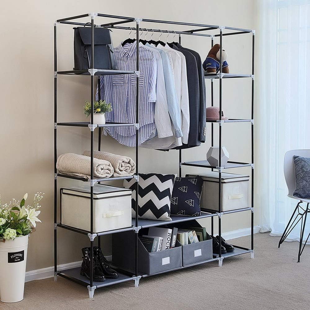 LEADZM Kleiderschrank, Faltschrank Stoffschrank Faltbare Garderobe Canvas mit Reissverschluss, Fäche