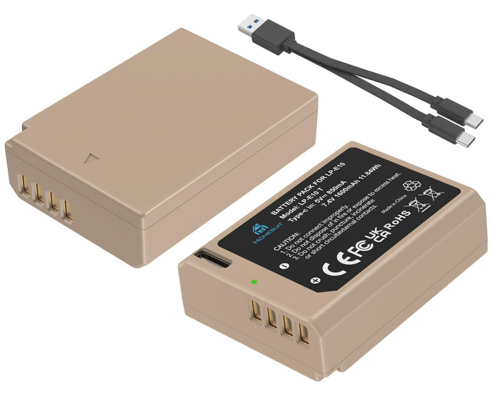 Homesuit LP-E10 Akku 1600mAh Typ-C Direktladung Ersatzakkus mit Aufbewahrungsbox für Canon EOS Rebel