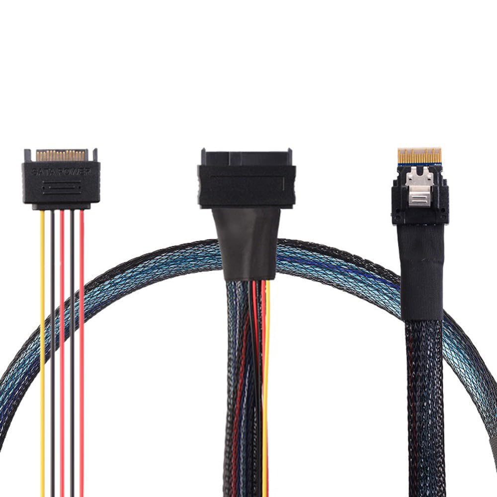 Slimline Mini SAS SFF-8654 4I 38P auf SAS SFF-8639 U.2 mit SATA15P-Stecker Adapterkabel für Server M