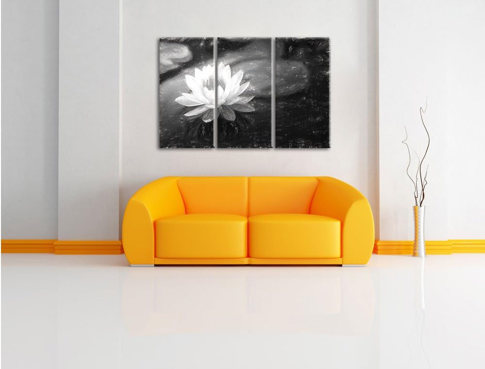 Pixxprint Lotusblume in Teich als Leinwandbild/Grösse: 3 Teilig (120x80 cm) cm/Wandbild/Kunstdruck/f