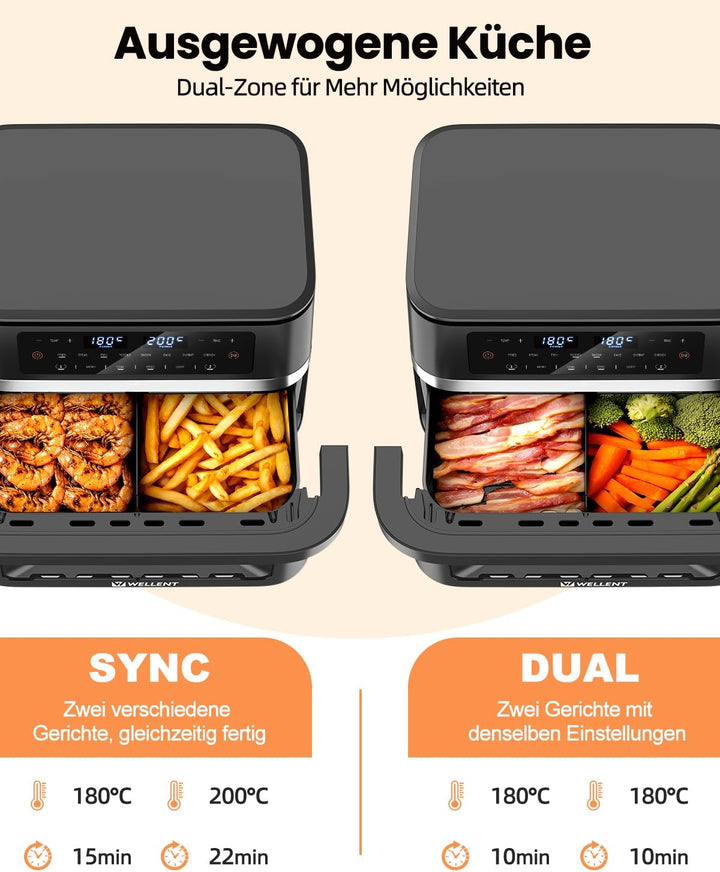 12L Airfryer XXL 2950W - Dual Zone Heissluftfritteuse - Grosse 8-in-1-Heissluftfritteuse mit Match &
