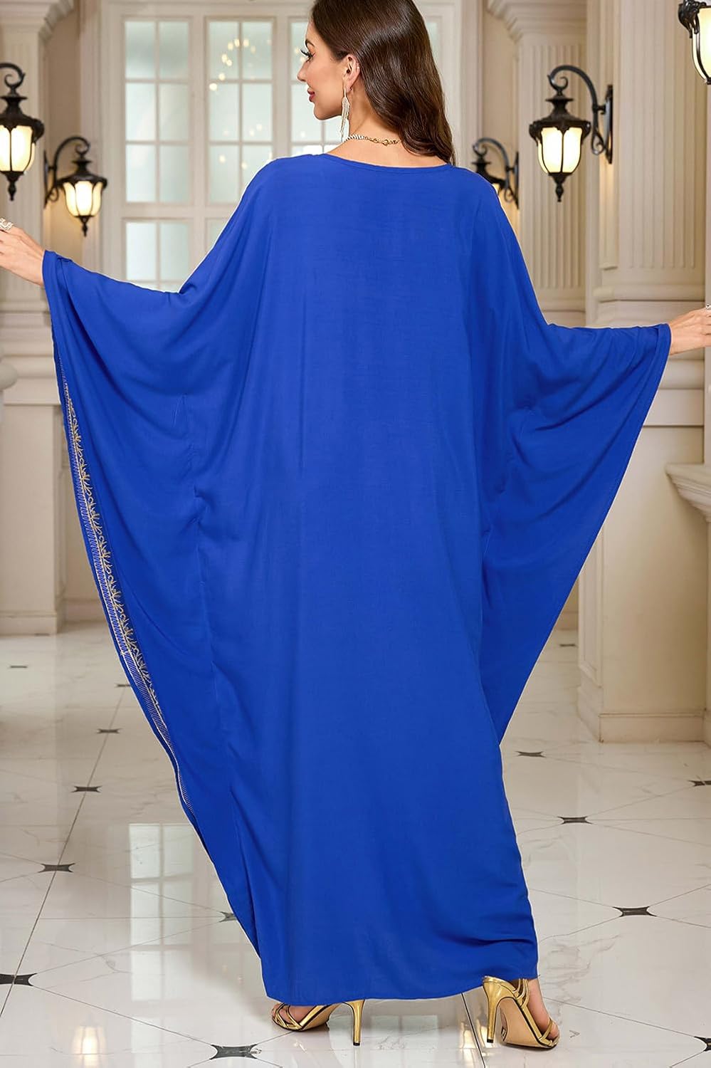 L-Peach Damen Stickerei Kaftan Loungewear Homewear Übergrosse Kimono Maxi Strandkleid Cover Ups Robe