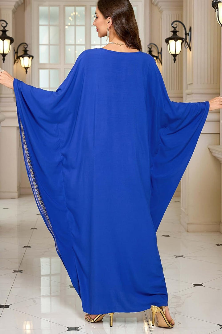 L-Peach Damen Stickerei Kaftan Loungewear Homewear Übergrosse Kimono Maxi Strandkleid Cover Ups Robe