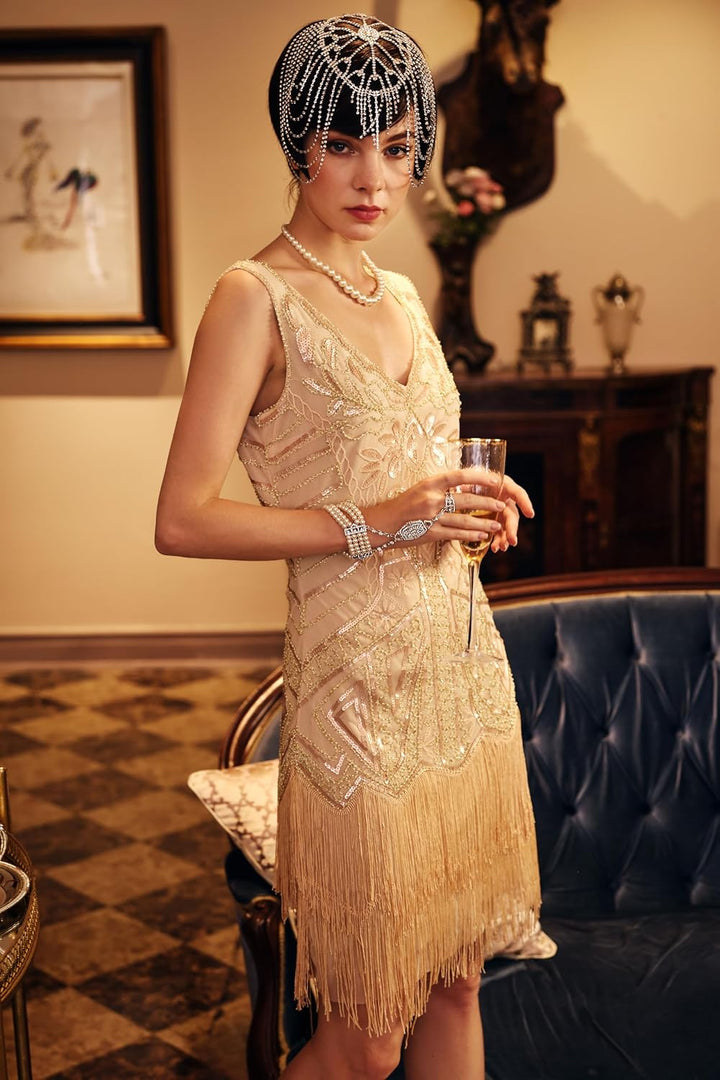 BABEYOND Damen Classic Cocktailkleid S Beige, S Beige