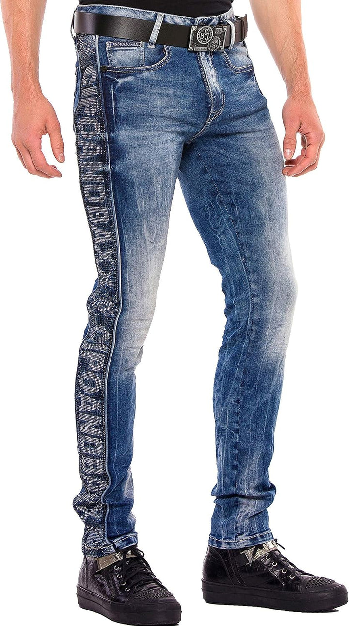 Cipo &amp; Baxx Herren Jeans &amp; Freizeithose | Used Look, Ziernähte, Logo Stickerei, Kontrastnähten, Bike