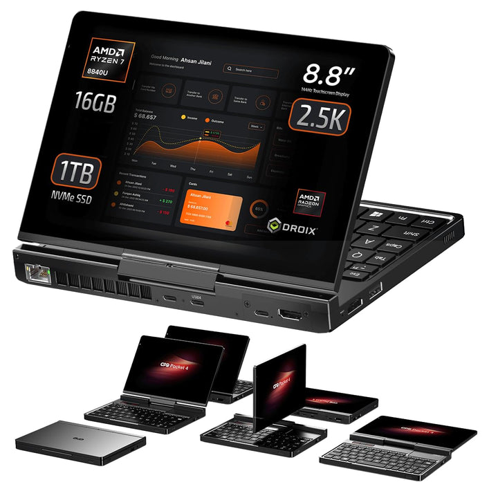 GPD Pocket 4: Mini-Laptop mit AMD Ryzen 7 8840U CPU, Radeon 780M GPU, 16GB LPDDR5X RAM, 1TB PCIe Gen