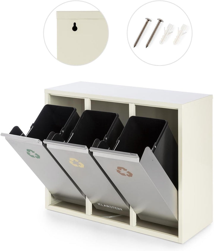 Klarstein Ordnungshüter 3 - Mülltrennsystem, Mülleimer, Mülltrenner, 45 Liter (3 x 15 L), Frontklapp