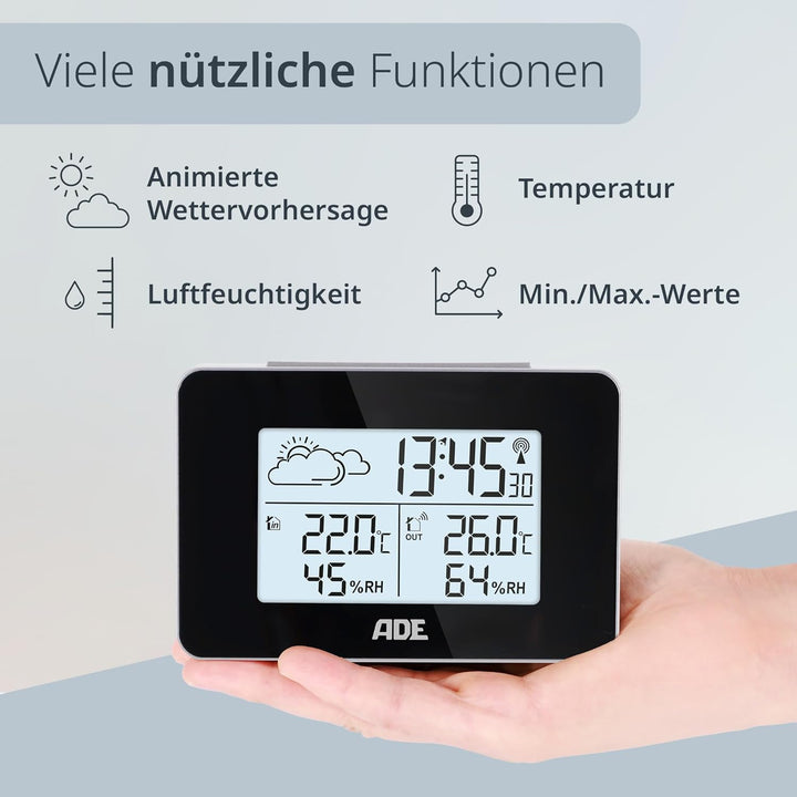 ADE Digitale Wetterstation Funk mit Aussensensor | Innen und Aussentemperatur | Luftfeuchtigkeitsmes