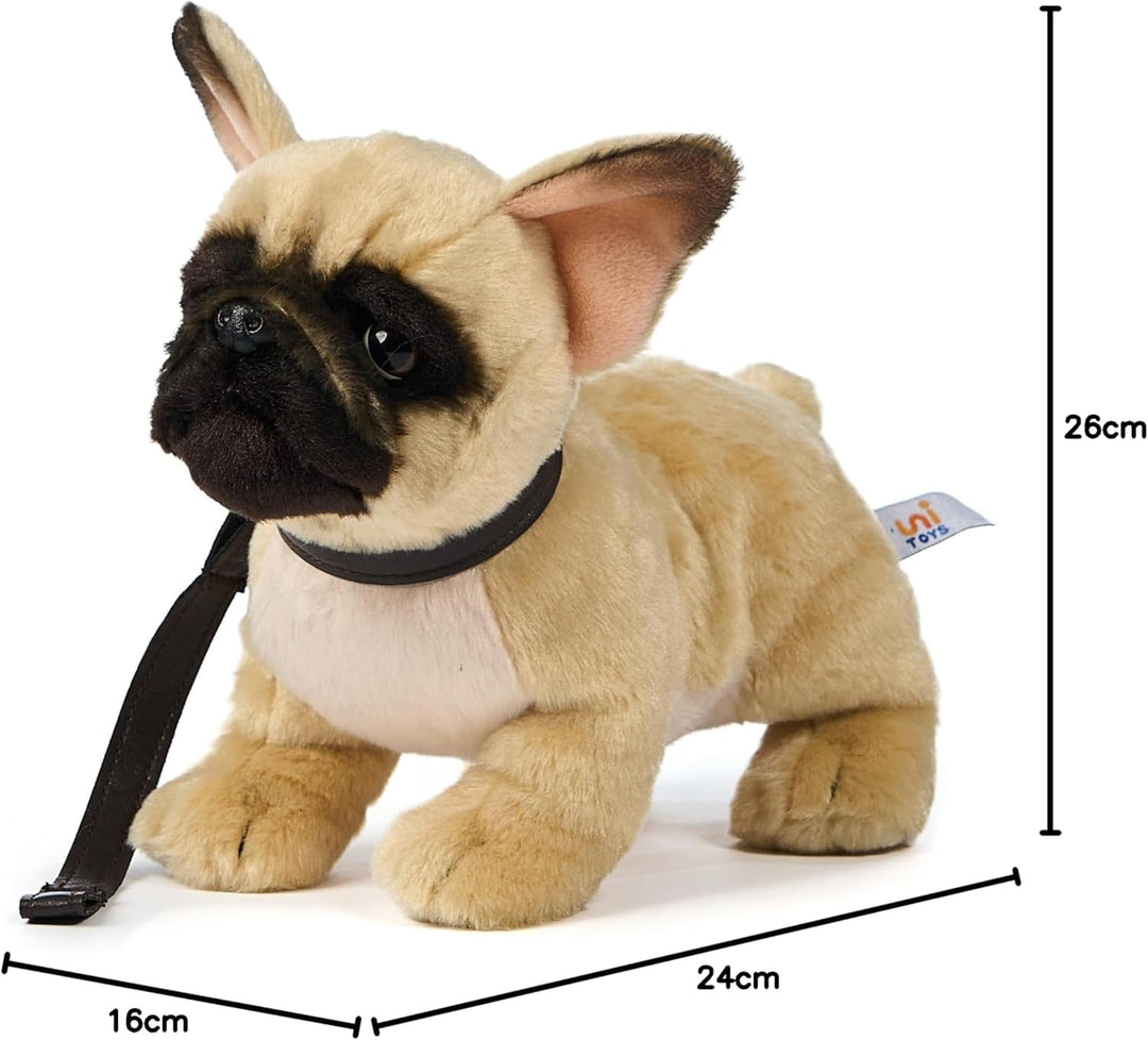 Uni-Toys - Französische Bulldogge (beige) - Mit Leine - 26 cm (Länge) - Plüsch-Hund - Plüschtier, Ku