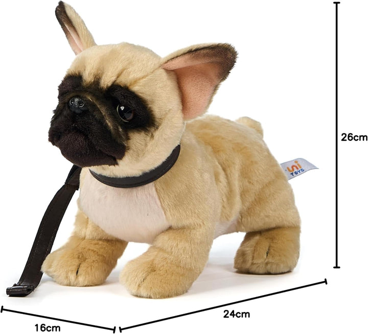 Uni-Toys - Französische Bulldogge (beige) - Mit Leine - 26 cm (Länge) - Plüsch-Hund - Plüschtier, Ku
