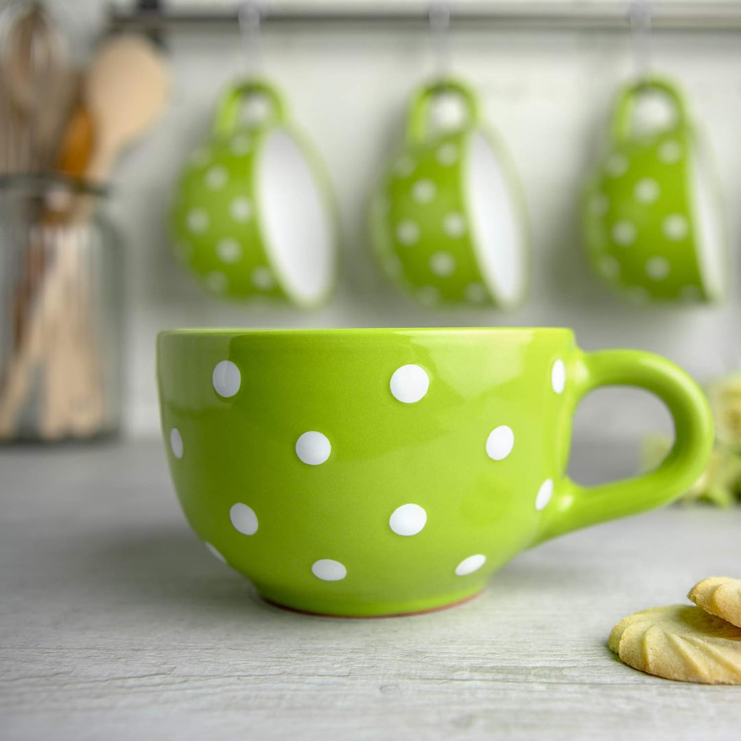 City to Cottage® - Keramik XXL Tasse 500 ml | Kaffeebecher | Grün und Weiss | Polka Dots | Handgemac