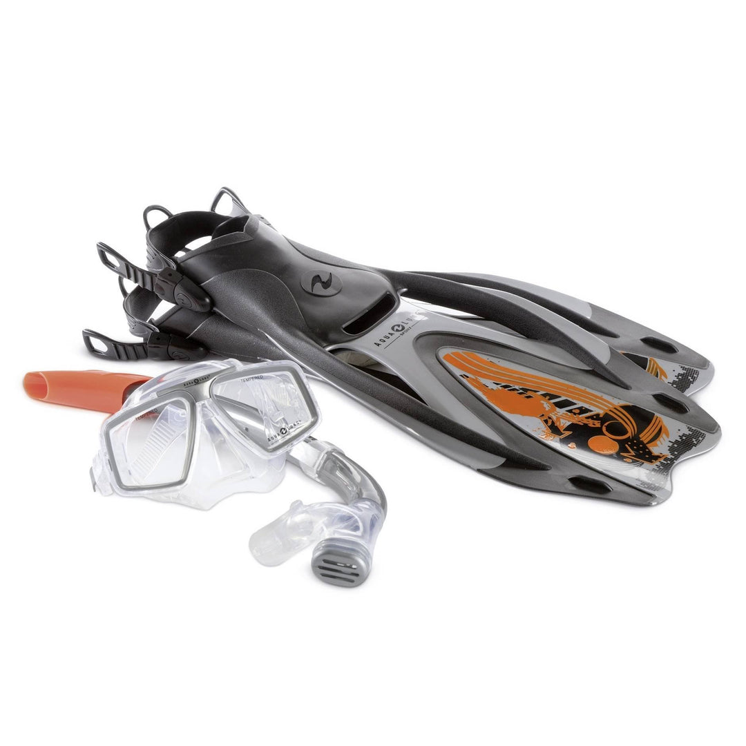 Aqua Lung Sport Proflex Pro ADJ Maske/Schnorchel und Fin Set Small/Medium Silber / Orange, Small/Med