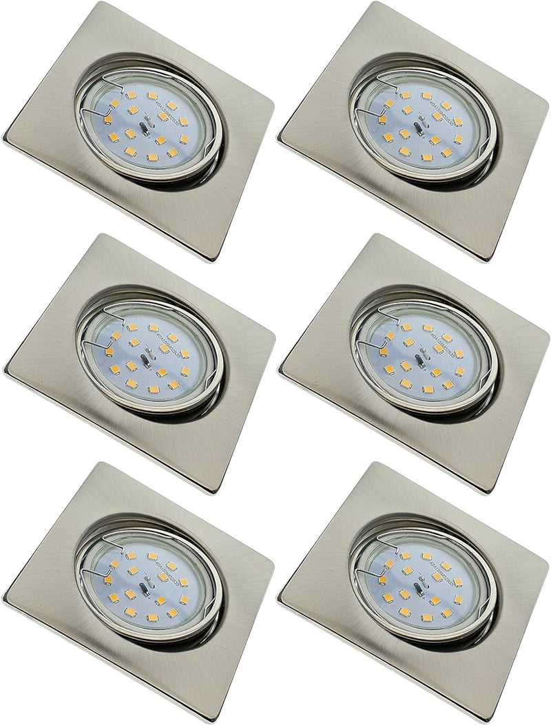 Trango 6er Set LED Einbaustrahler TG6729-062SMO in Nickel matt I Einbauleuchten I Deckenspots I Deck