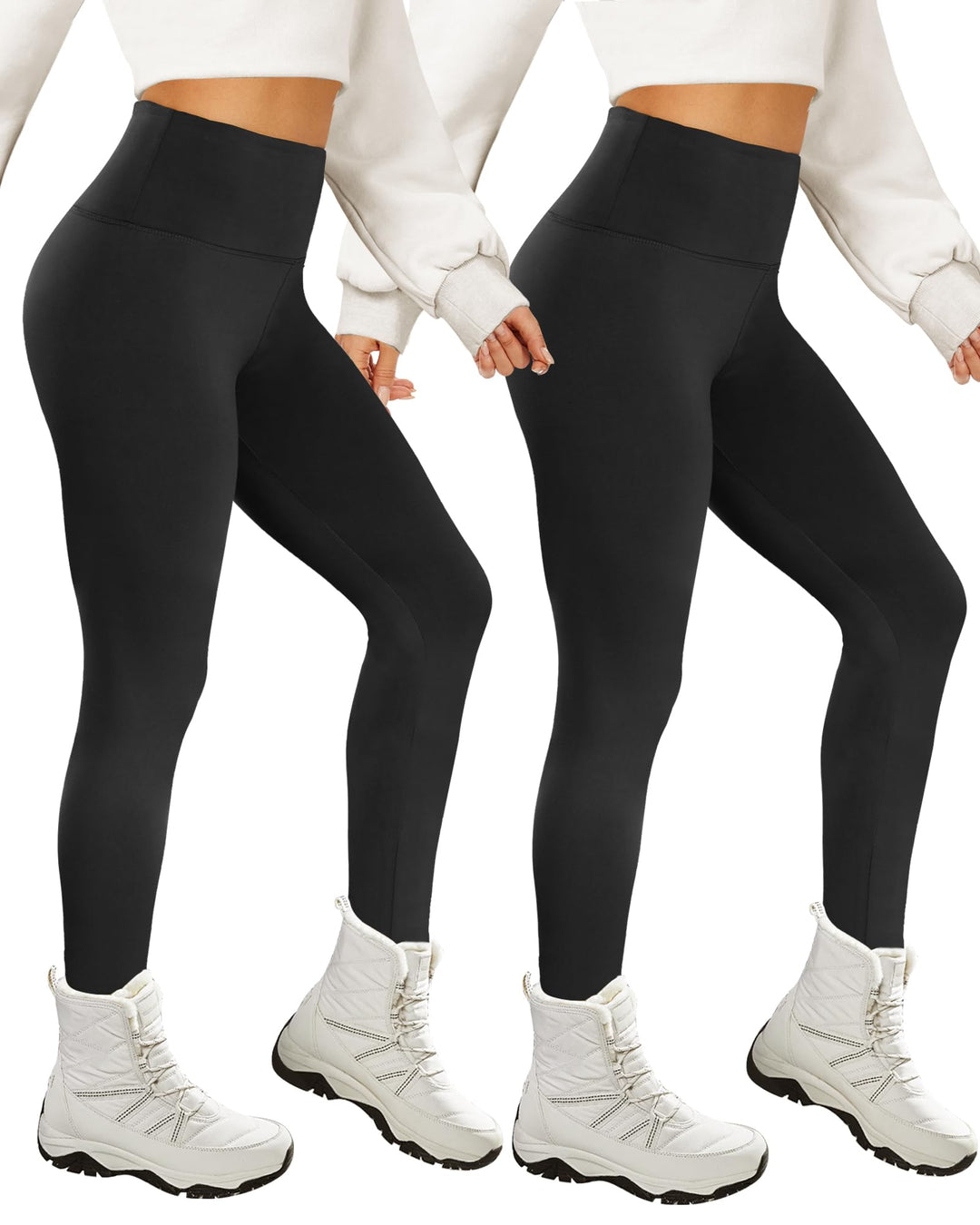 AMIYOYO 2er Pack Leggings für Damen High Waist Leggins Blickdicht Elastische Bauchweg Hosen Weiche S