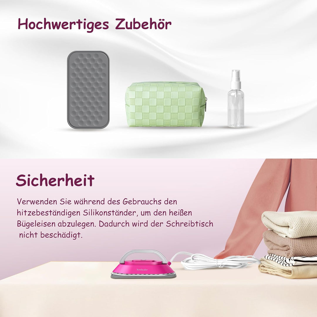 Newbealer Mini Reisebügeleisen mit umschaltbarer Spannung 220V/120V, Kompaktes Bügeleisen für Kleidu