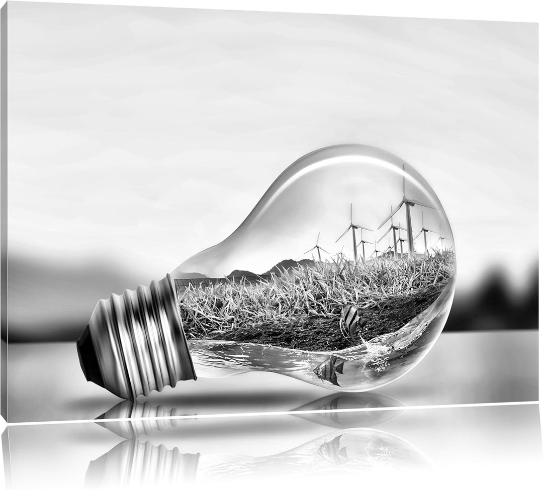 Pixxprint Glühbirne mit Ozean und Leuchtturm als Leinwandbild/Grösse: 100x70 / Wandbild/Kunstdruck/f