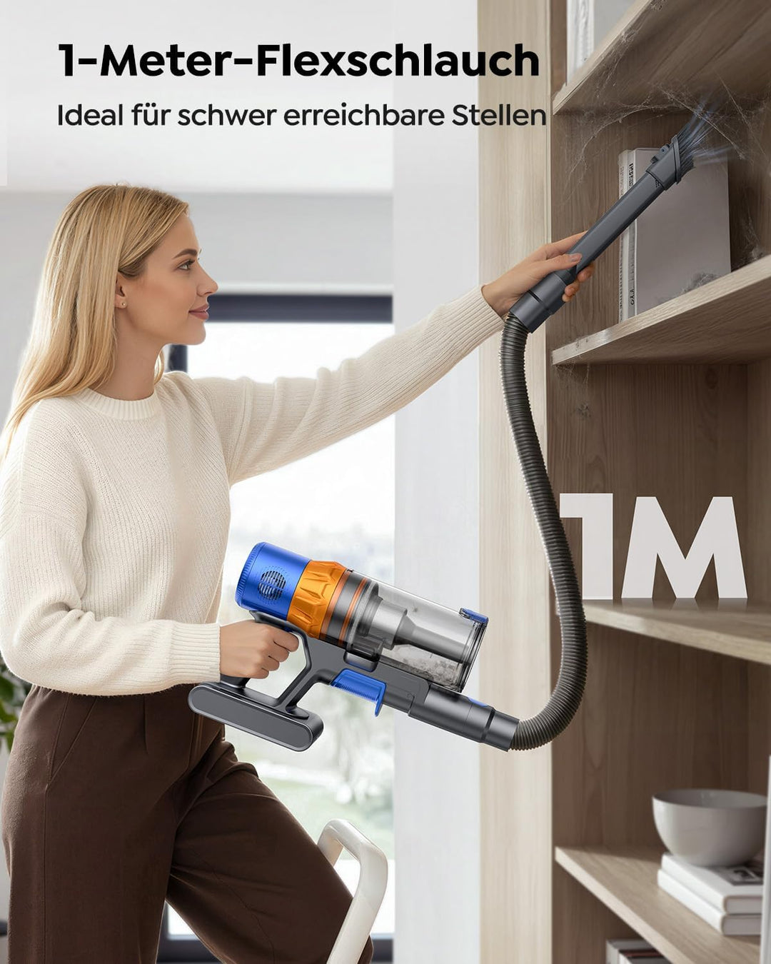 SunSare Akku Staubsauger Kabellos 600W/50000Pa/65Min, Akkustaubsauger mit 1M Schlauch, Aromafunktion