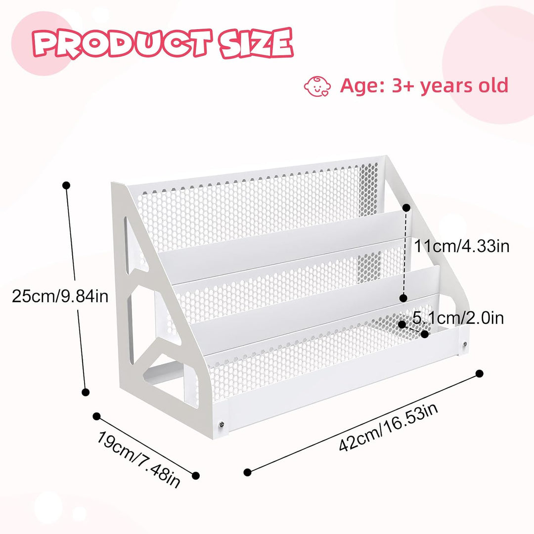 Metall Bücherregal Kinder, 3-stufiges Montessori Kinderregal, Kleines Bücherregal für Kinderzimmer,
