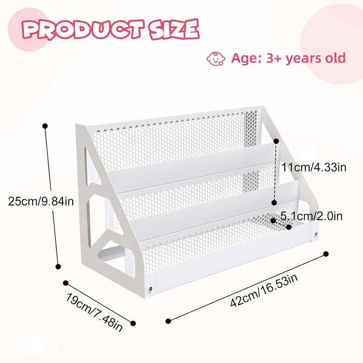 Metall Bücherregal Kinder, 3-stufiges Montessori Kinderregal, Kleines Bücherregal für Kinderzimmer,