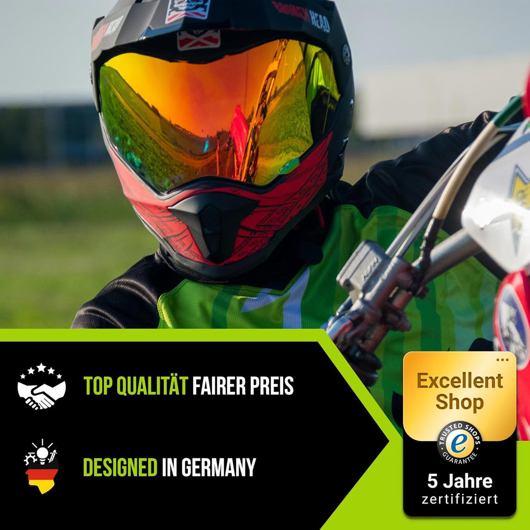 Broken Head Street Rebel Motocross-Helm rot mit Visier - Enduro-Helm - MX Cross-Helm mit Sonnenblend