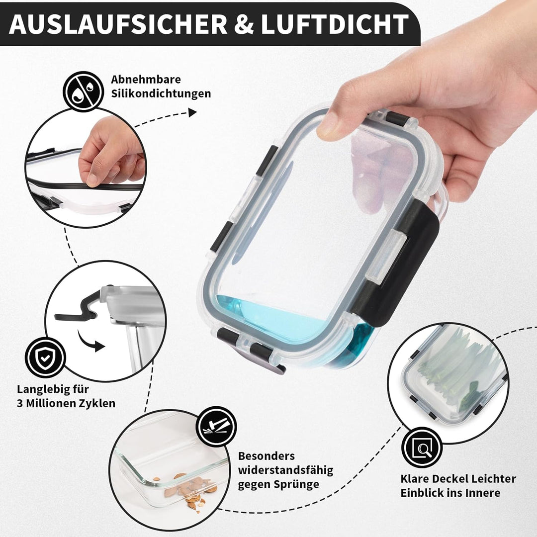 Glas-Frischhaltedosen Set, 10 St, meal prep boxen,glasbehälter mit deckel,Spülmaschinenfest, Mikrowe