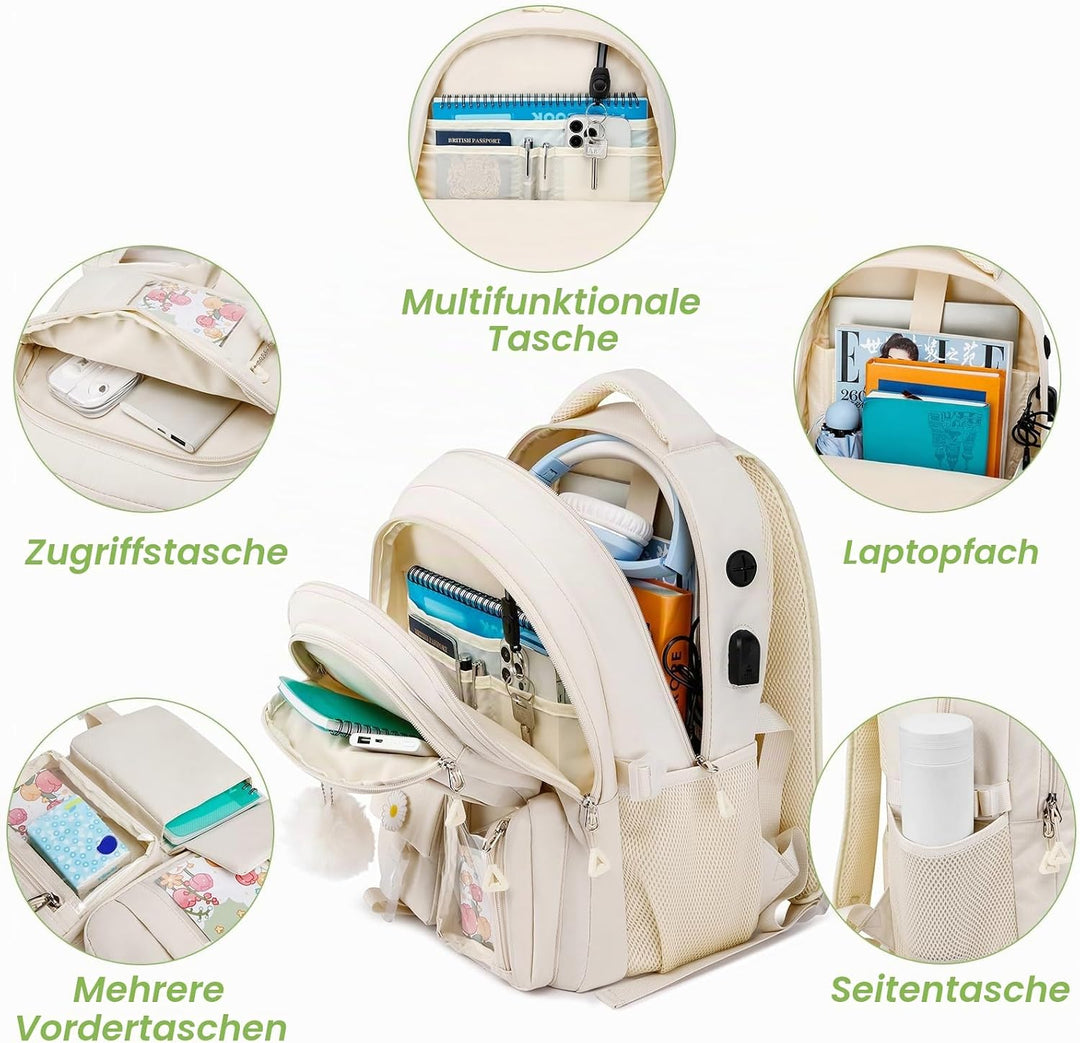 Rucksack Laptop Damen 15,6 Zoll Schulrucksack Mädchen Teenager Schultasche Frauen für Schule Uni Rei