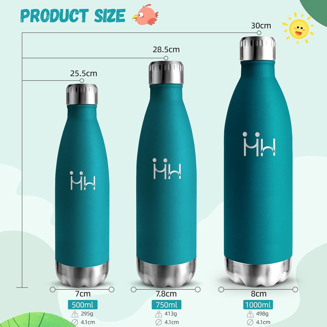 HoneyHolly Trinkflasche Edelstahl, Trinkflasche Kinder, 500ML BPA-frei, Thermosflasche, Wasserflasch