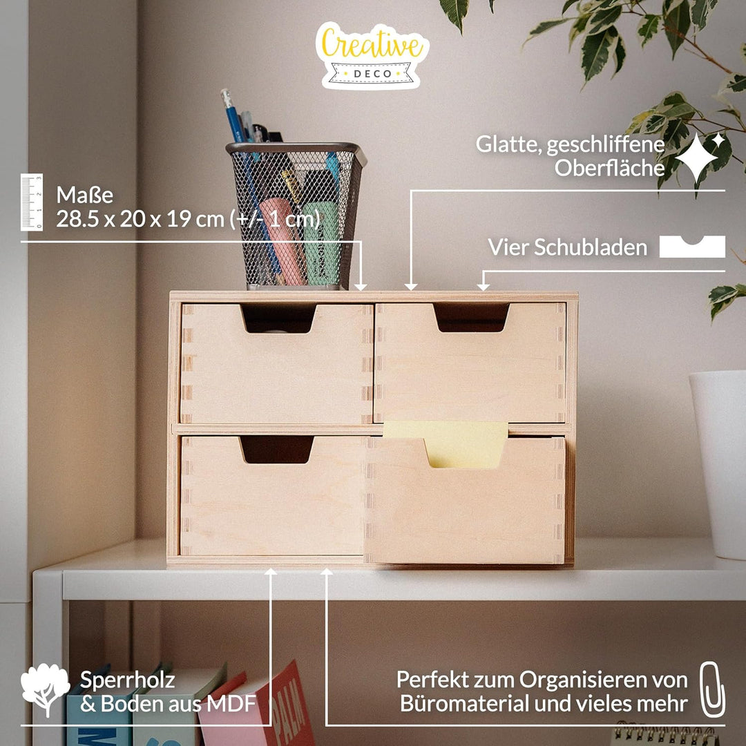 Creative Deco Schubladenbox Schubladenelement | 4 Schubladen | 28,5 x 20 x 19 cm (+/- 1 cm) | Mini-K