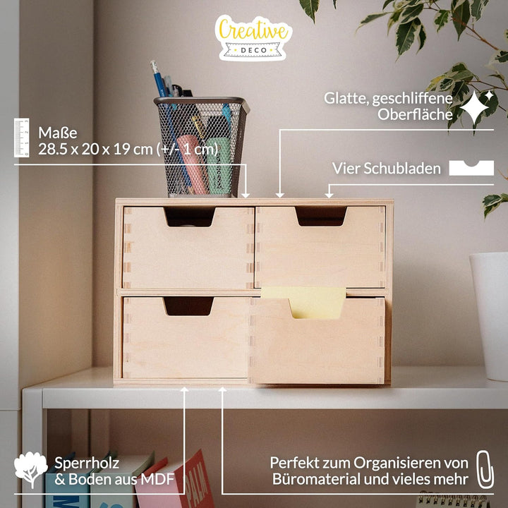 Creative Deco Schubladenbox Schubladenelement | 4 Schubladen | 28,5 x 20 x 19 cm (+/- 1 cm) | Mini-K