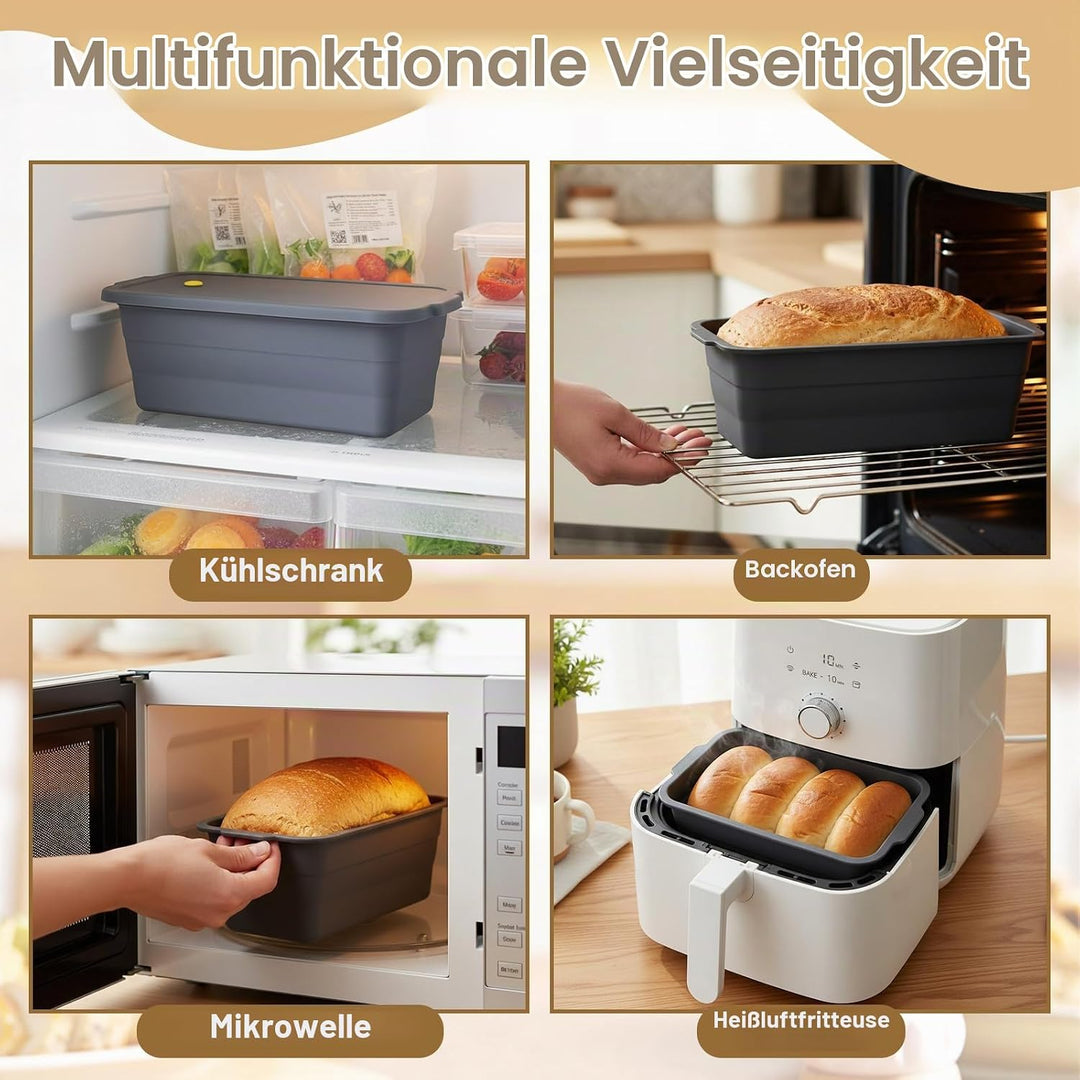 Klappbare Brotbackform mit Deckel, Hitzebeständige Kastenform Kuchen aus Silikon, Rechteckige Toastb