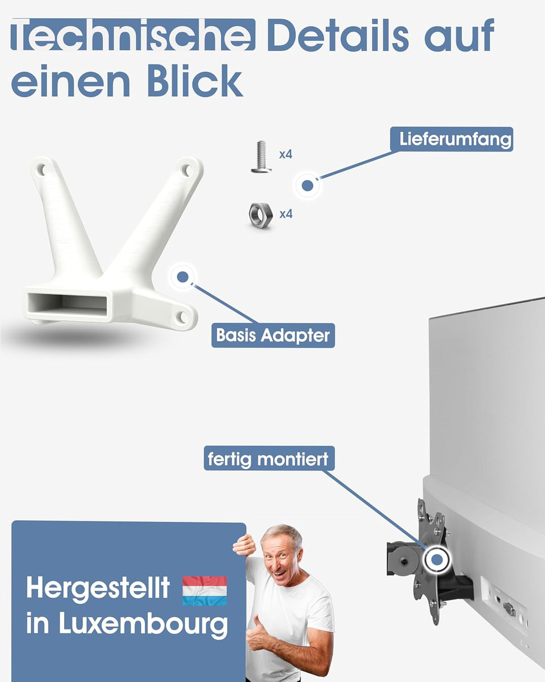 3IDEE VESA Adapter kompatibel mit HP Monitor (22f, 22es, 22ea, 24f, 24fh, 24fw, 24es, 24er, 24ea, 27