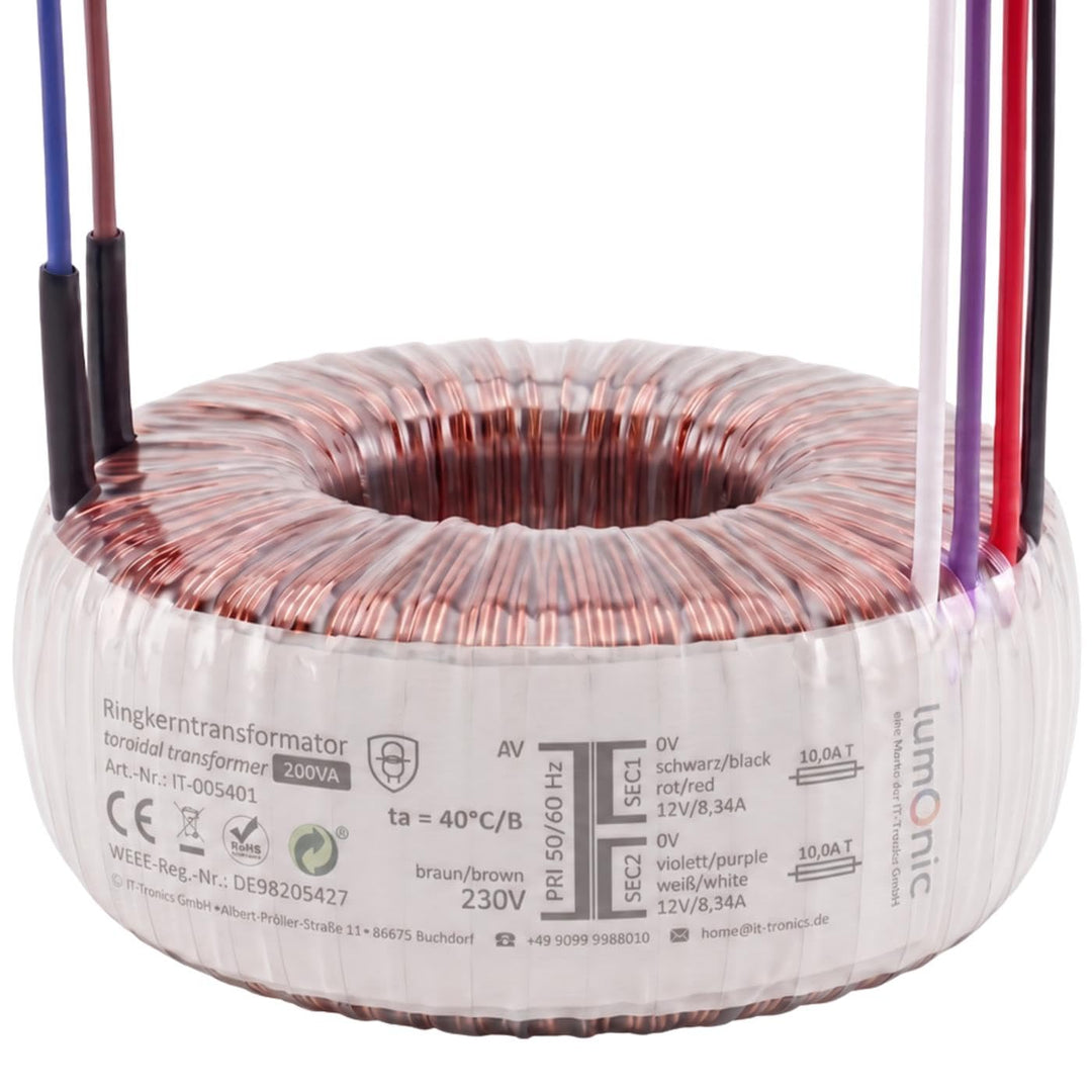 Sedlbauer Ringkerntrafo Transformator 200VA 2x12V für Audio, Industrie, Halogen und Schienensysteme