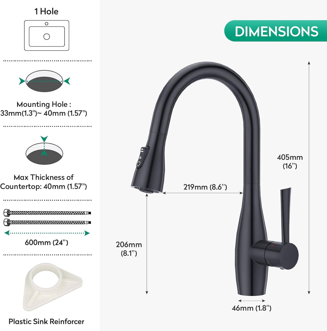 CREA Wasserhahn Küche mit 3 Funktionen Brause, Küchenarmatur mit Ausziehbarer Brause, 360° Drehbar M