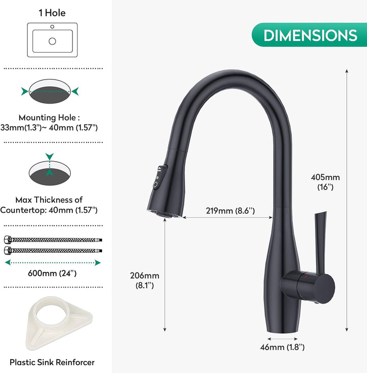 CREA Wasserhahn Küche mit 3 Funktionen Brause, Küchenarmatur mit Ausziehbarer Brause, 360° Drehbar M