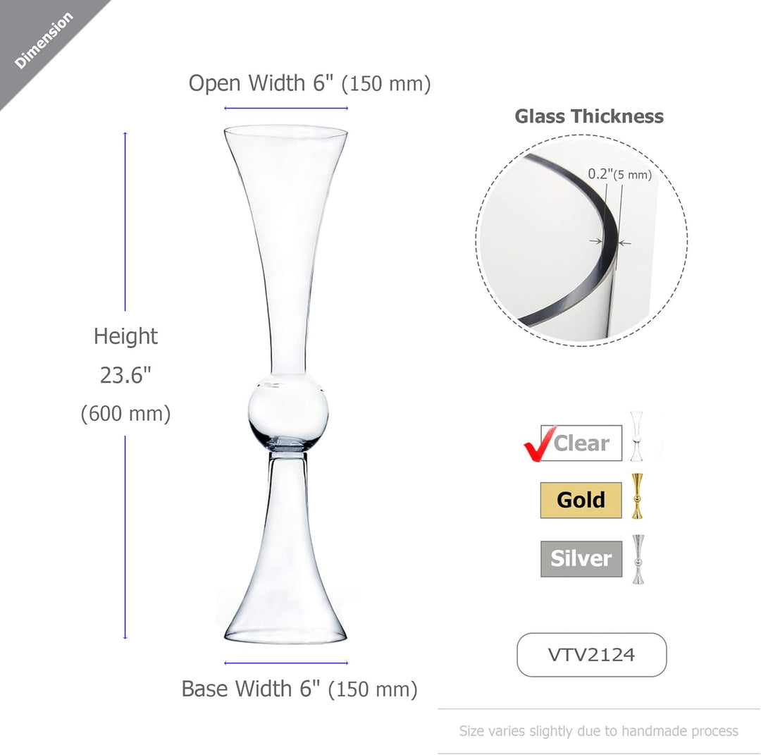 WGV Trompetenvase, offen, 15,2 cm, Höhe 61 cm, Boden 15,2 cm, transparent, wendbar, Latour Vase für