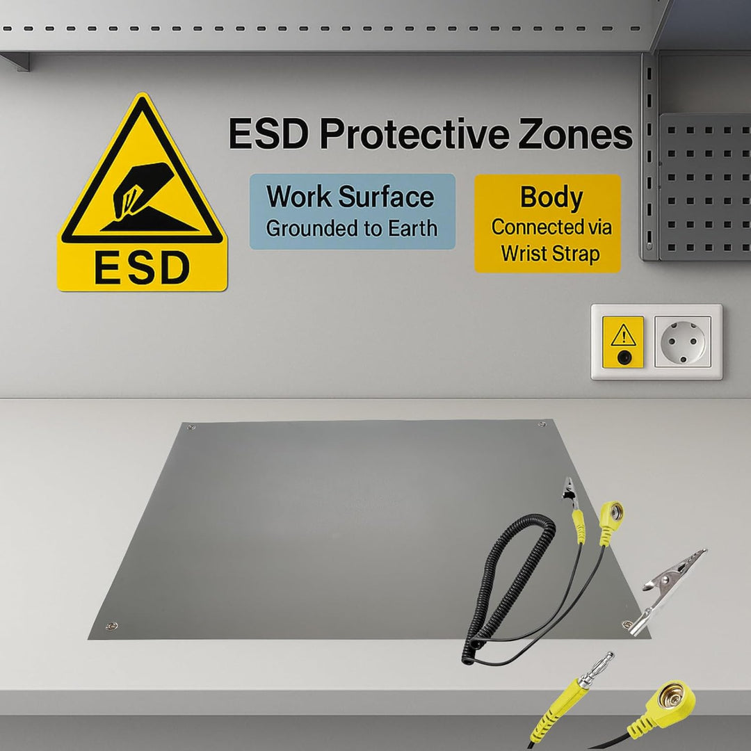 Minadax 120 x 60cm Antistatik ESD Computer Matte Tischmatte „Premiumqualität“ + Anschlusskabel 120x6
