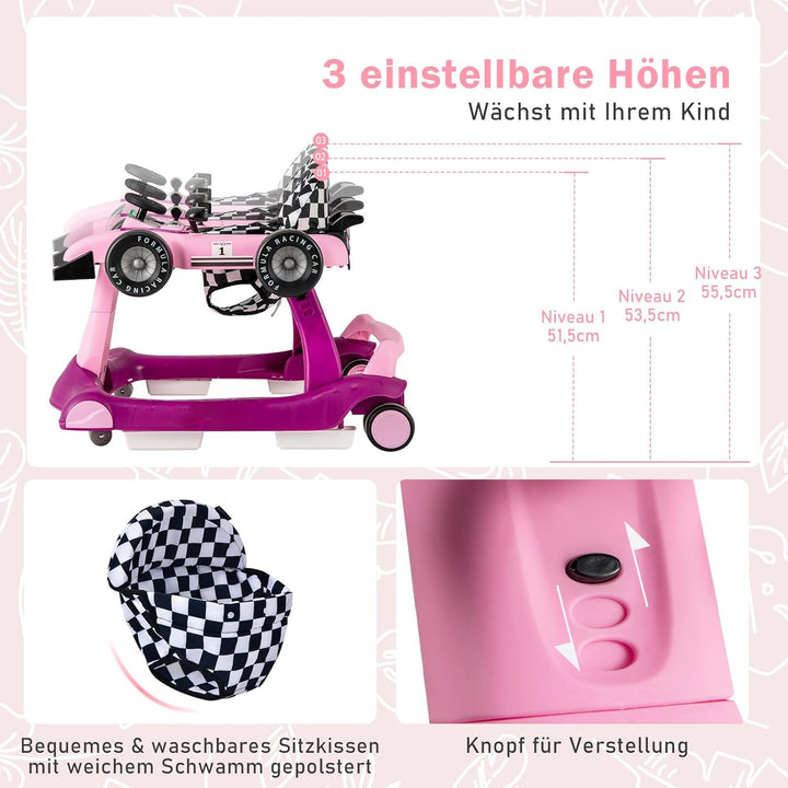 COSTWAY 4 in 1 Lauflernhilfe, Lauflernwagen klappbar mit verstellbarer Höhe & Geschwindigkeit, Baby