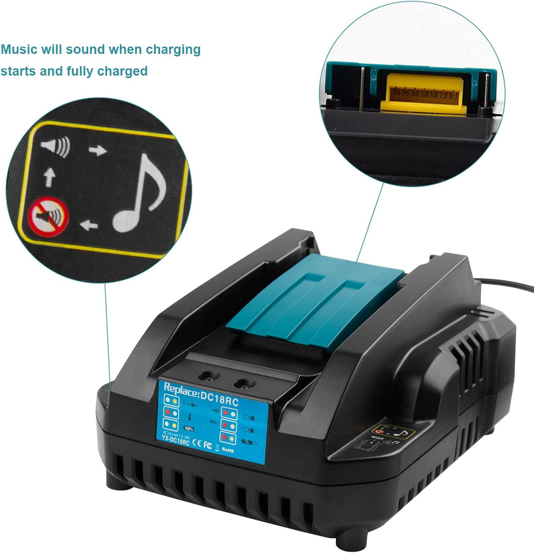 ASUNCELL 4A DC18RC Schnell Ladegerät Kompatibel mit Makita 14,4V-18V Li-Ion Ersatzakku BL1815 BL1830