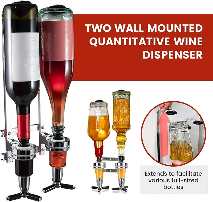 Flaschenhalter Wandmontage, Doppelkopf Dispenser Flaschenhalter für 2 Flaschen, Wand Montierter Bar