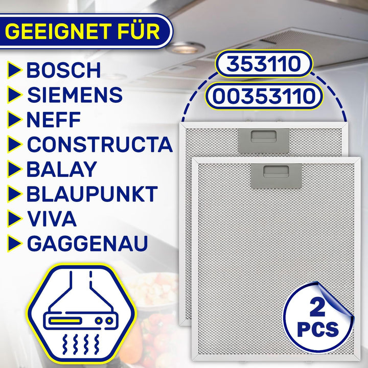 2 Stück Aluminium Anti Fett Filter für Dunstabzugshaube 310x250x8 mm mit dem Originalcode 00353110 3