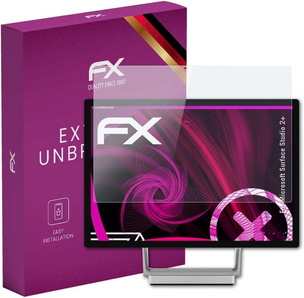 atFoliX Glasfolie kompatibel mit Microsoft Surface Studio 2+ Panzerfolie, 9H Hybrid-Glass FX Schutzp