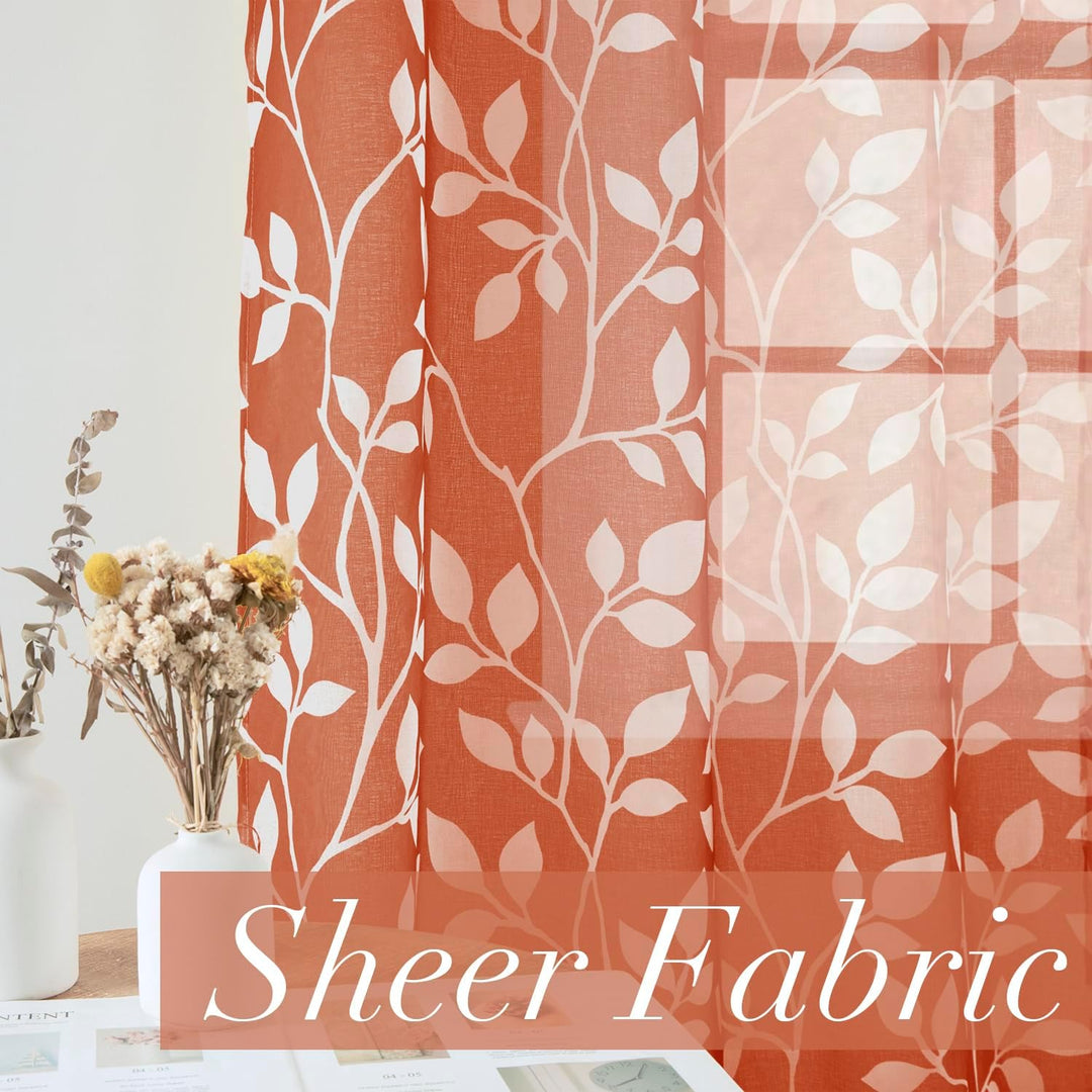 Durchsichtige Vorhänge mit Blättern, 213 cm, für Wohnzimmer, Burnt Orange 52x84 Burnt Orange, 52x84