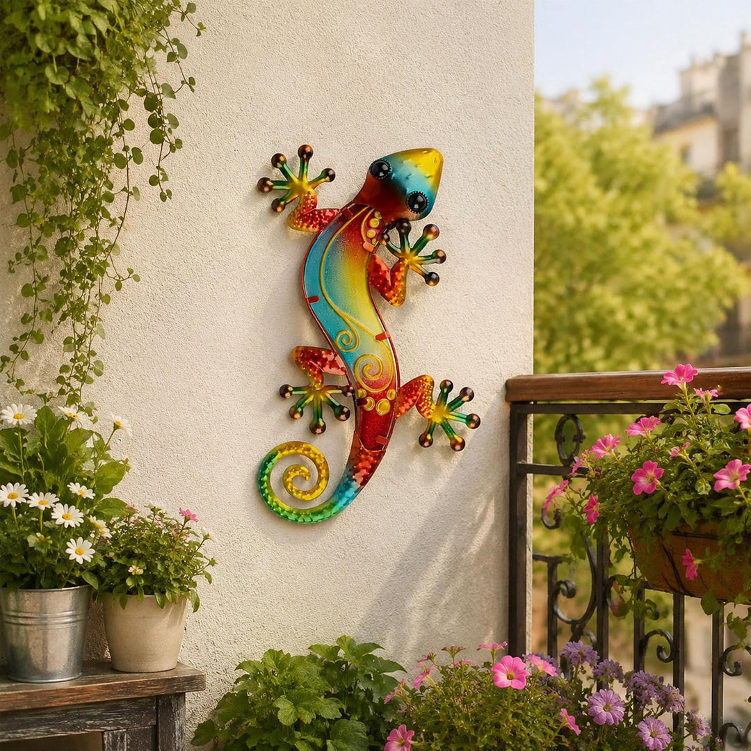 Dexlyn Metall Gecko Gartendeko,Wanddekoration Eidechse Skulptur Hängende 20×40cm Rot, Rot