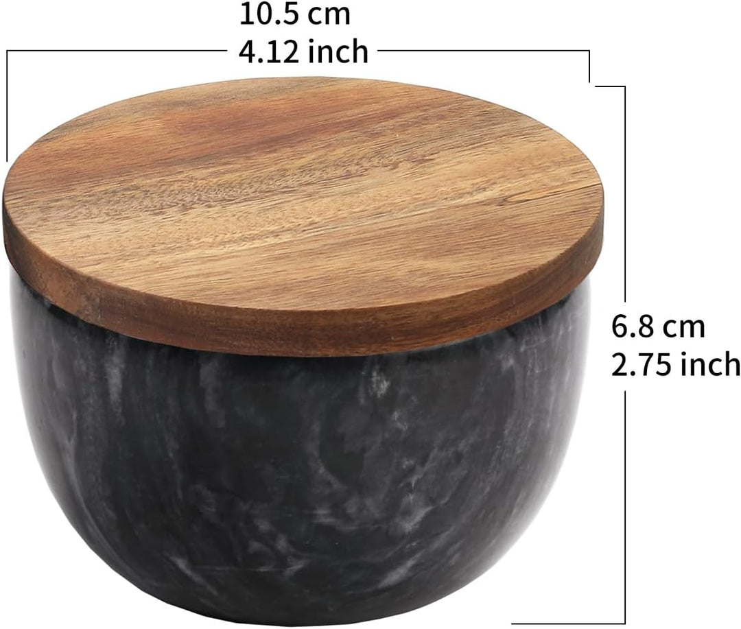 Jalz Jalz Salzdose aus Marmor mit Holzdeckel, Schwarz Schwarzer Sockel, Schwarzer Sockel