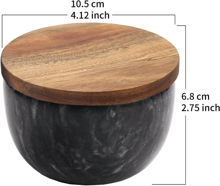 Jalz Jalz Salzdose aus Marmor mit Holzdeckel, Schwarz Schwarzer Sockel, Schwarzer Sockel
