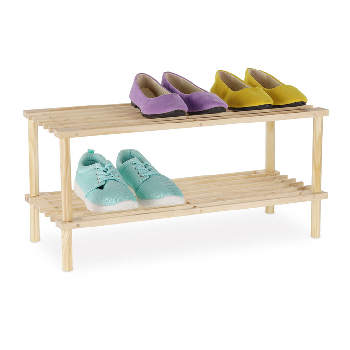 Relaxdays Schuhregal Holz, schmaler Schuhständer mit 2 Ebenen, bis zu 4 Paar Schuhe, H x B x T: 29,5