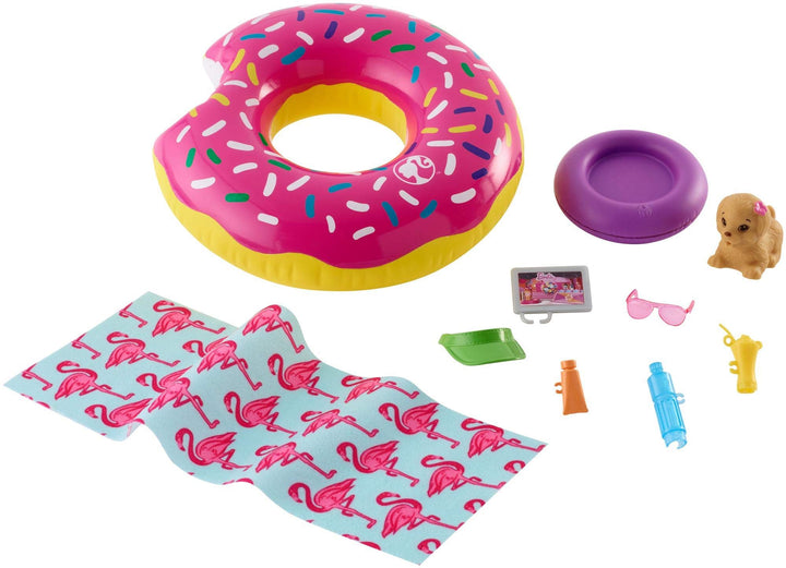 Barbie Möbel-Spielset Outdoor mit Donut-Schwimmring Donut Schwimmring mit Hund, Donut Schwimmring mi