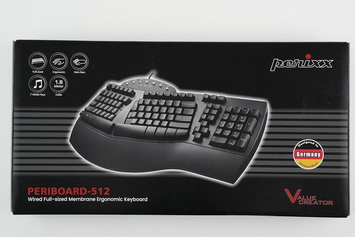 Perixx PERIDUO-512B US, Kabelgebundene ergonomische Tastatur und vertikale Maus-Kombination, USB, Sc